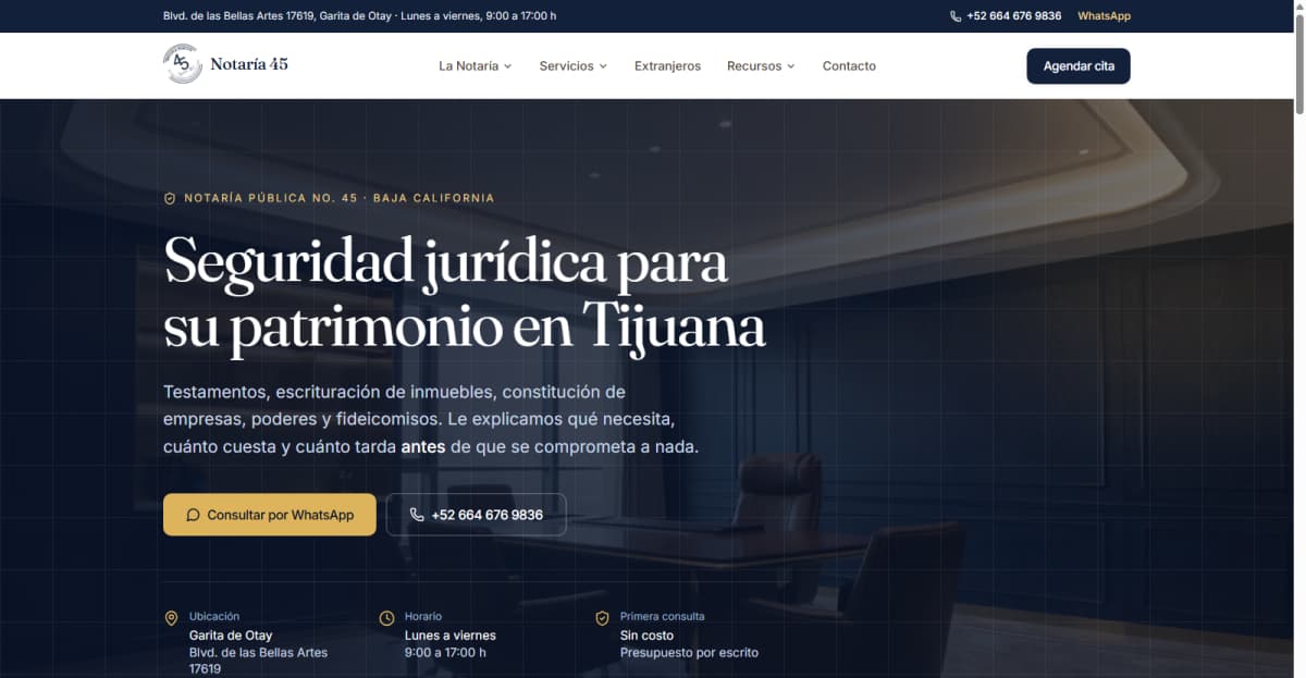 Notaría Pública 45 — live site
